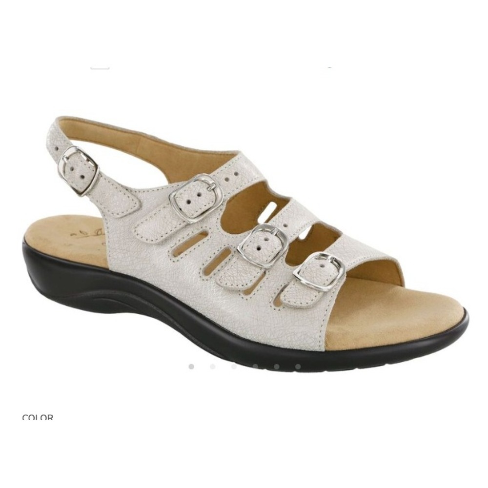 SAS Mystic Leather Sandals Web Linen 9 S Slingback Adjustable Buckle Comfort
